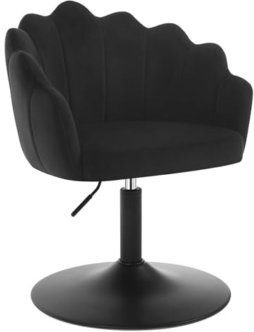 WOLTU Schminktisch Stuhl, Sitzhocker mit Lehne, Samt, Schwarz | Drehhocker, Schminkstuhl Blumenform, Hocker höhenverstellbar drehbar, Metall