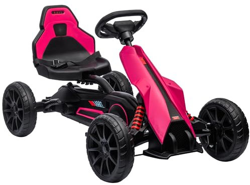HOMCOM Gokart Tretauto mit Handbremse, verstellbarem Sitz, Vor- und Rückwärtsgang, Tretfahrzeug Kinderspielzeug für Kinder 3-8 Jahren Rosa