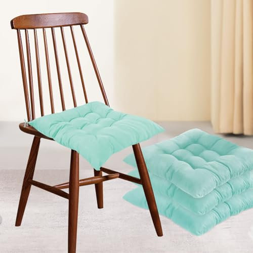 bechoanigel 4er-Set Stuhlkissen, Sitzkissen Stuhl 40 x 40 cm für den Innen und Außenbereich Stuhlkissen-Set mit Bändern, Bürostuhl, Balkonstuhl, Sitzkissen für Esszimmer, Wohnzimmer (Aquagrün)