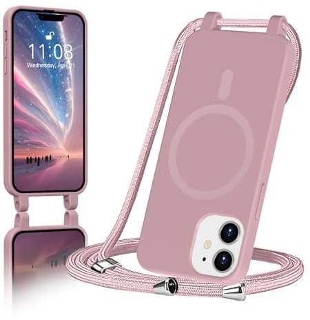 ColasGalys für handykette iPhone 12 Hülle mit Band Magnetisch Kompatibel mit Mag Safe für Handyhülle iPhone 12 mit Band Kratzfest TPU Silikon rosa