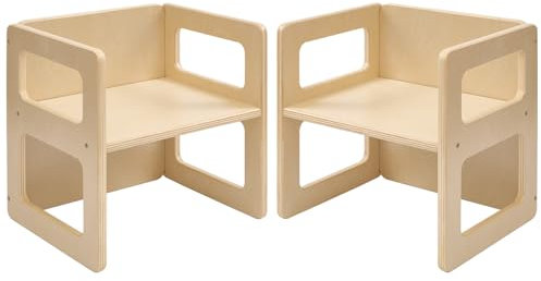 FUNLIO Höhenverstellbarer Montessori Entwöhnungsstuhl für 1-3 Jahre, Qualitätsstuhl aus Massivholz, zum Essen/Lesen/Spielen, Montessori-Möbel mit CPC-Zertifikat - Natur（2pcs）