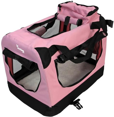 Actiaspet Fabric Pet Carrier Crate – Soft-Sided Travel Kennel for Dogs, Cats & Puppies – Foldable with Faux Sheepskin Bed, Mesh Windows, Treat Bag