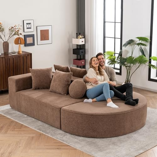 Yihomfy Cloud-Sektionalsofas, Modulares Sofa, Vollkomprimiertes knochenloses Sofa, mit segmentiertem Wolkensofa, Ohne Montage, Stoff für Wohnzimmer Schlafzimmer (Brown)