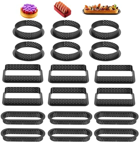 Houkiper Dessertringe Formenset, 18stk Mousse Tartelette Förmchen Lebkuchen Form Mit Kreis/Rechteck/Oval Mini Ausstecher Kuchenringe, Kuchenform Backformen Set Für Mousse Kuchen Desserts