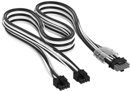 Corsair Elite Premium Type 5 Individually Sleeved 2x 8-Pin to PCIe 12V-2x6 600W PSU Cable – Triple-Mesh Paracord Sleeve, Low-Profile Cable Combs, Compatible Type 5 PSUs – Black/White