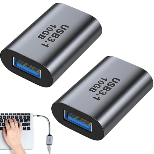2 Pcs USB C Female to USB 3.1 Female Adapter, 10Gbps USB 3.1 to Type C Coupler with 3A Fast Charging, Support Data Sync and Charging, Compatible with Phone Laptop PC