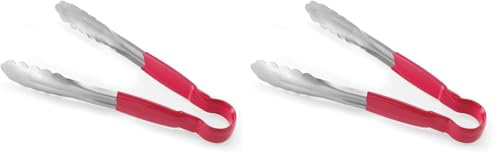 HENDI Pince de service HACCP, poignée enduite aux couleurs HACCP, pince de cuisine, pince alimentaire, pince à barbecue, pince de cuisson, 250 mm, acier inoxydable, rouge (Lot de 2)