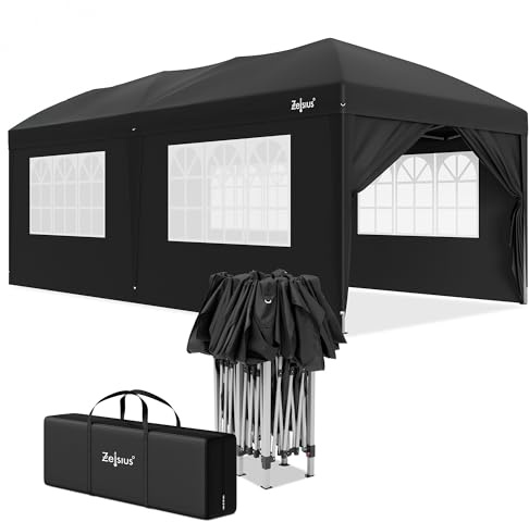Zelsius Faltbarer Pavillon 3x6 m mit Seitenwänden | Schwarz | Pop-Up Faltpavillon UV30, Gartenzelt faltbar, Klapp Partyzelt mit Seitenwänden | Unterstand für Garten, Sonnenschutz, Gartenpavillon
