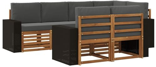 vidaXL Ecksofa Set mit Kissen 7 pcs Natur und Anthrazit, Garten, modernes Ecksofa, gemütliche Lounge für Terrasse, schicke Möbel und entspannte Sitzgelegenheit