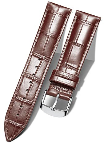 BINLUN Leder-Uhrenarmband 10mm-24mm Krokodilmuster Schnellverschluss Ersatz Kalbsleder Armbänder für Smartwatch Herren & Damen 13 Größen Silber/Gold/Roségold Schnalle (Silber Schnalle,braun,17mm)