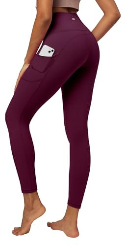 IUGA High Waist Yoga Pants with Pockets, Gym Leggings for Women Tummy Control, Workout Leggings for Women 4 Way Stretch Wine