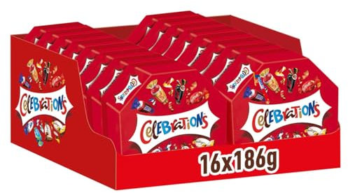 Celebrations Schokolade Großpackung 16x186g, Mit Mini-Schokoriegel Snacks (Maltesers, Galaxy, Snickers & mehr), Schokoladen Geschenk Idee mit Mini Schoko Pralinen, Süßigkeiten Box (2976g)