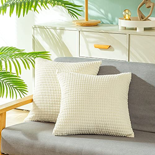CaliTime Kissenbezüge Kissenhülle 2er-Pack Bequeme Kissenbezüge für Couch, Schlafsofa, bequem, superweich, Kordsamt, Maisstreifen, beidseitig, 40 cm x 40 cm, Creme