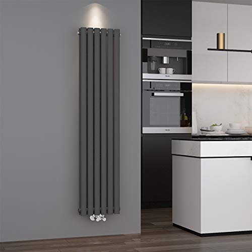 ELEGANT Design Paneelheizkörper Röhren 1600 x 354 mm Anthrazit Doppellagig Badheizkörper Mittelanschluss Vertikal Röhren Heizkörper
