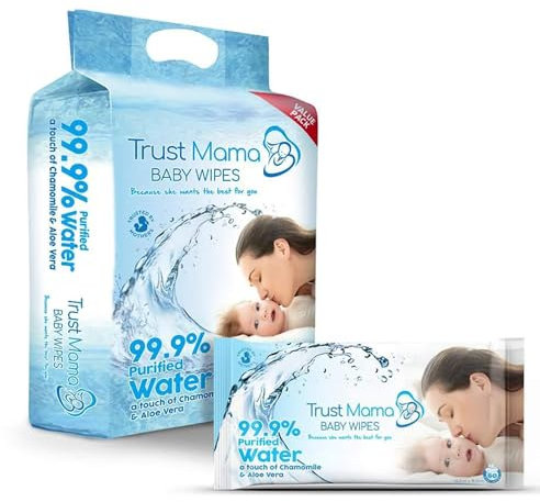 Trust Mama Baby Wipes 99.9% Water Chemical Free For Sensitive Skin (B:) Pack of 4 (240 Wipes))