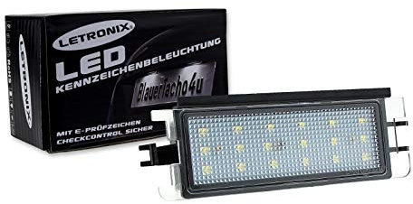 LETRONIX SMD LED Kennzeichenbeleuchtung Module geeignet für mit Clio 2 II Typ B 1998-2004 / Clio Campus 2003-2012 / Sandero 2008-2012 / Logan 2004-2012 E-Prüfzeichen