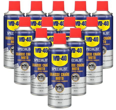 WD-40 Specialist, Graisse Chaîne Moto, Idéal Off Road et Conditions Humides, Carton de 12 Aérosols de 400 ml