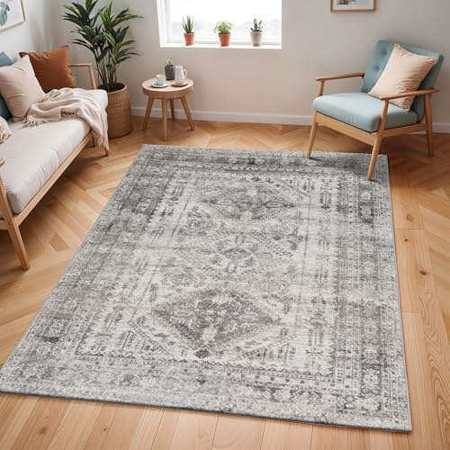 Livabliss Neelam Habana Vintage Rug, Living Room – 160x220 cm, Grey & White