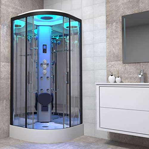 Insignia Modern Freestanding Shower Cabin Enclosure 800 x 800mm Black Glass with Premium Range Body Jets