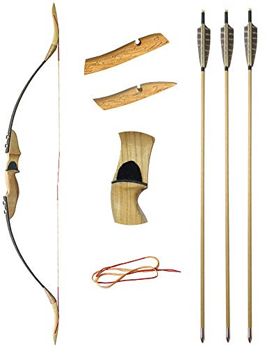 ZSHJG Traditioneller Recurve Bogen und Pfeile Set Handgefertigt Langbogen Jagd Bogen 30-50lbs Bogenschießen Reiterbogen Sportbogen Erwachsene Holzbogen mit Holzpfeile (Typ 1, 30lbs)