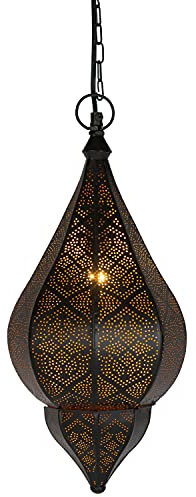 Orientalische Lampe Pendelleuchte Schwarz Kihana 40cm E14 Lampenfassung | Marokkanische Design Hängeleuchte Leuchte aus Marokko | Orient Lampen für Wohnzimmer Küche oder Hängend über den Esstisch