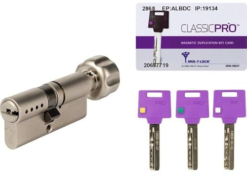 Cylindre à bouton Classic Pro Mul-T-Lock - Laiton nickelé - Haute sûreté - Longueur 31 x B31 mm