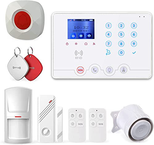 Wolf Guard W4Q-ML WiFi + 4G Wireless Home Einbrecher Alarmanlage Kit Tuya Smartlife APP, mit Türklingeltaste, Sirene Fenster Türsensor Infrarot-Bewegungsmelder RFID (W4Q-ML)