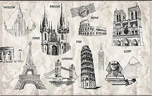 Fototapete 3D Effekt Vliestapete Retro Weltattraktionen Paris London Hintergrundwand Tapeten Wand Wallpaper Wandbilder Wanddeko 430x300cm