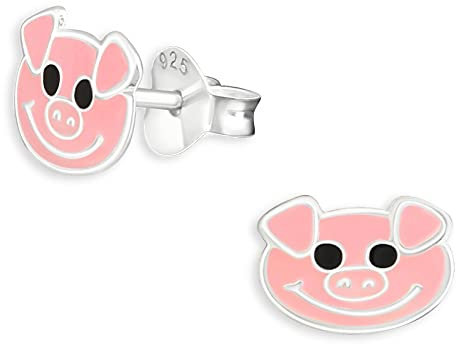 Monkimau Kinderohrringe Schweinchen Ohrstecker aus 925 Sterling Silber rosa emailliert