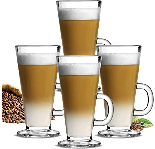 TOPUPDRINK Latte Glasses & Mugs Set of 4 - Hot Chocolate & Cappuccino Cups, Dolce Gusto Compatible