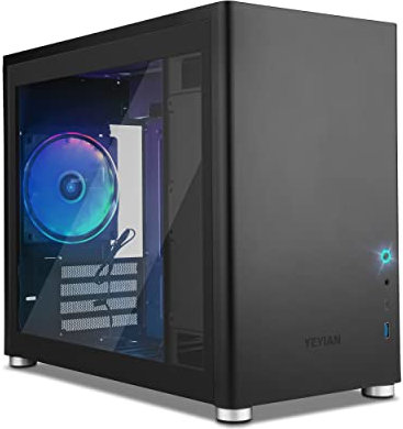 YEYIAN Caja PC Gamer Hussar Mini Torre Motherboard Compatible Micro ATX, Mini ITX | Panel Lateral de Cristal Templado Transparente | Incluye 1 Ventilador Trasero 120mm (Negro)