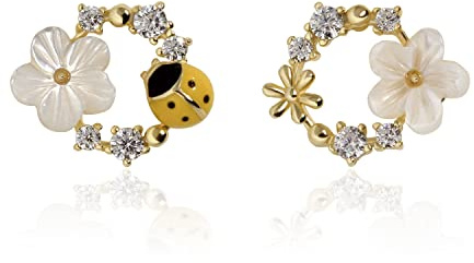 Meissa Sterling Silber Ohrstecker für Frauen Lady Bug Blume Ohrringe Süße Marienkäfer Tier Ohrringe Frühling Blume Gelb Rot Bug Ohrringe für Mädchen (Gold)