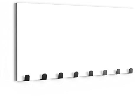 DEQORI Wandgarderobe Glas & Metall | Unifarben - Weiß | 60x30 cm | Design Haken-Leiste modern | Garderoben-Paneel für Flur, Wohnzimmer & Schlafzimmer | magnetisch & beschreibbar