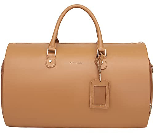 Modoker Bolsa de Ropa de Cuero Convertible para Mujer con Correa para el Hombro, Bolsa de Lona para Ropa, Bolsa de Viaje 2 en 1 para Colgar Maleta, Traje de Viaje, café