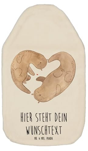 Mr. & Mrs. Panda Personalisierte Wärmflasche Otter Herz - Weiß