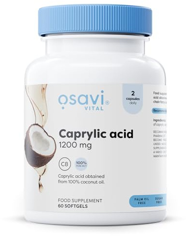 Osavi Caprylic Acid 1200mg – 60 Softgels | Derived from MCT Oil of Coconut Palm | Easy to Swallow for Optimal Digestive Health