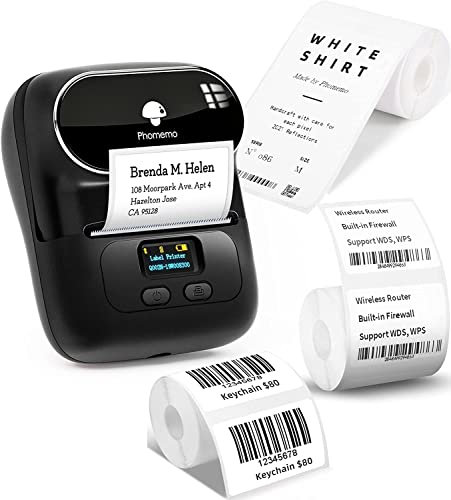 Phomemo M110 Etikettendrucker mit 3 Etikettenrollen, Beschriftungsgerät Selbstklebend für Telefon und PC, Bluetooth Etikettendrucker, Etikettiergerät für Zuhause, Büro und kleine Unternehmen