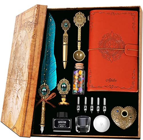 MPRINCE Federstift und Tinte Set, Feder Kalligraphie Set, Wachssiegelstempel, schönes Geschenk - Weihnachtsgrün