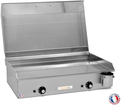 MIRICHAUD - Piastra elettrica NEO E650-2400W - Coperchio + 2 Utensili - Inox - Termostato regolabile - 10 Persone - Made In France - L65 X P43 X H18 cm