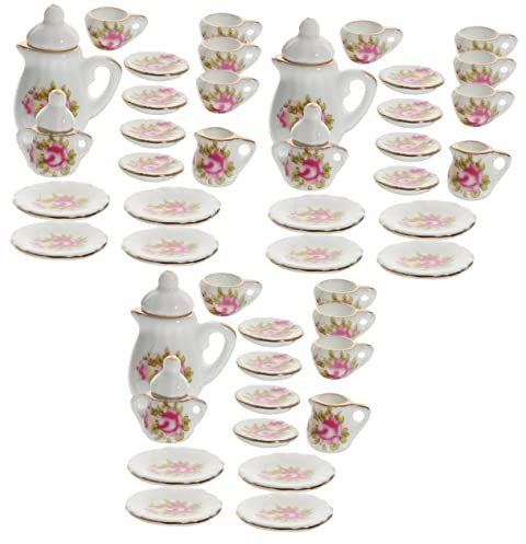 Operitacx 3 Juegos Mini Juego De Té Tetera De Porcelana En Miniatura Tetera De Porcelana Casa De Muñecas Taza De Té En Miniatura Pequeñas Tazas De Café Té De La Tarde Niñita Niño Cerámica