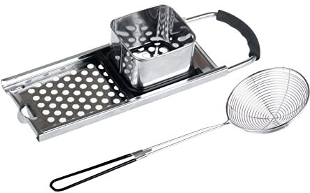 Stainless Steel Spaetzle Maker with Comfort Grip Handle, Widen Plastic Handle with Skimmer Spider Strainer, Homemade Traditional German Egg Noodle Dumpling Making Tool Set,Making Spaetzles