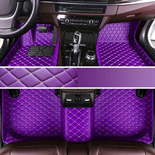 Personalisierung Anpassen Autofussmatten - 3D Luxus PU-Leder Auto Fussmatten Massanfertigung, Nach Maß Fußmatten Kompatibel mit 99% AutoMarke Modell (Lila)