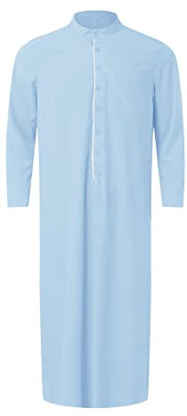 DAIFINEY Muslimisches Arabien für Herren, lässig, langärmelig, mit Tasche, lose Robe, Hemd, muslimische Robe Hemden Herren Bügelfrei Langarm