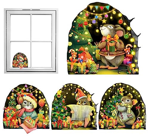 fanelod Mausaufkleber leuchten im Dunkeln,Leuchtende Aufkleber - 3D-Mausloch zum Abziehen und Aufkleben, weihnachtliches Mauseloch, leuchtende Wanddekorationen, 4 Stück/Set Wandaufkleber