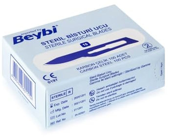 Beybi Set - 100 Stück Skalpellklingen Figur 15 aus Karbonstahl - Ersatzklingen einzeln steril verpackt
