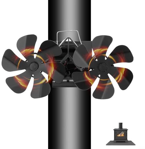 Oniissy 2-in-1 Magnetischer Ofenventilator Holzofenventilator 12 Flügel Doppelmotoren, Holzofenventilator für Kaminrohr, Holzofen Top-Leise Effektiv, mit 2 Klemmen