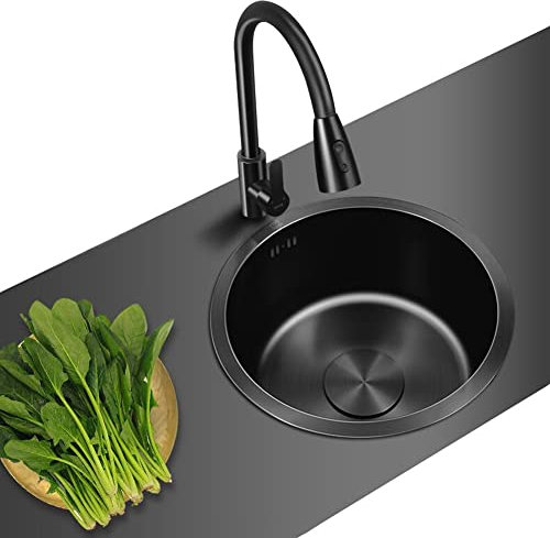Fregadero De Cocina De Un Seno, Fregadero Redondo De 40 X 40 Cm Fregaderos De Barra Instalación En El Escenario De Encendido/Apagado para Uso Doméstico Barra De Cocina Restaurante