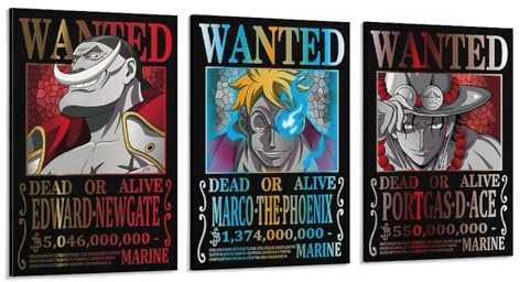 Anime One Piece Wanted Poster Ace Newgate Marco Bild Druck Wandkunst Poster Malerei Leinwand Poster Kunstwerke Zimmer Ästhetisch 60 x 90 cm
