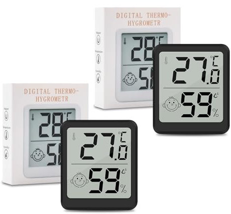 Wepai Lot Thermometre Interieur Maison, LCD Mini Digital Thermomètre avec Hygromètre, Mesure de Précision Murale pour Chambre Bébé, Culture et Cave, Noir (2)