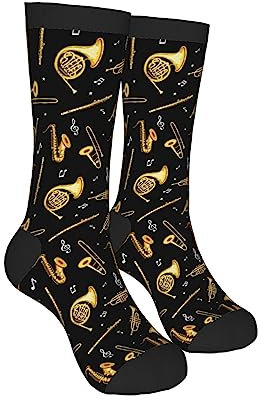 Wpamlrta Goldfarbene Crew-Socken für Damen und Herren, Musikalische Posaune, One size